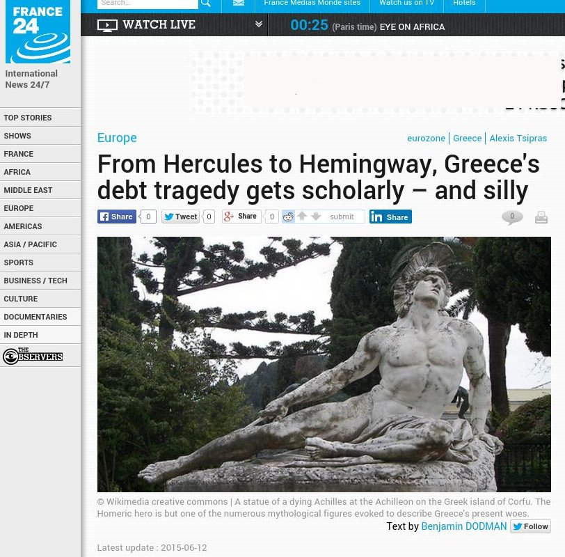 France 24: Η μυθολογία, το ελληνικό δράμα και η κλασική λογοτεχνία στα κλισέ της κρίσης - Πώς τα χρησιμοποιούν οι ξένοι αναλυτές | iefimerida.gr 0