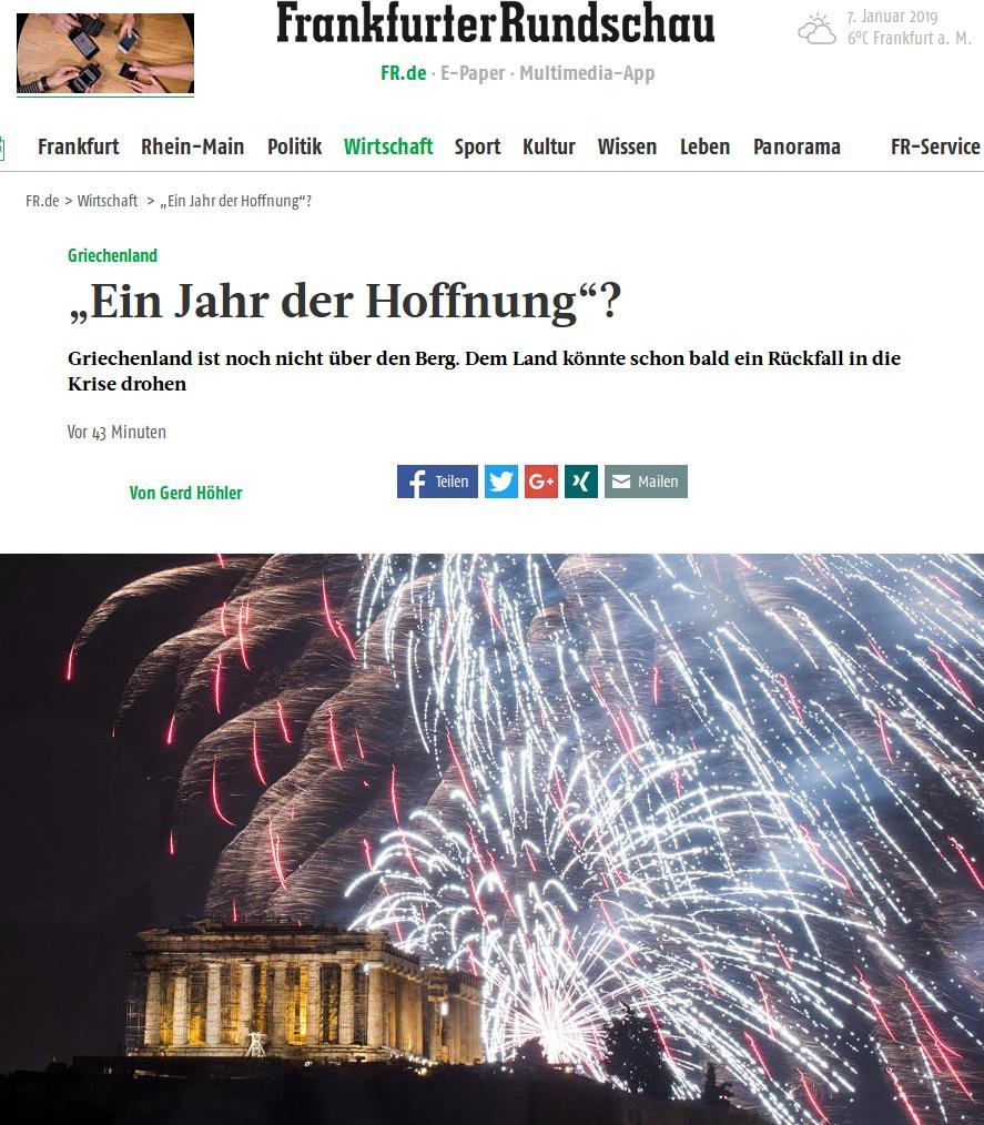 Frankfurter Rundschau: «Χρονιά ελπίδας το 2019 για την Ελλάδα ή επιστροφής της κρίσης;» | iefimerida.gr 0