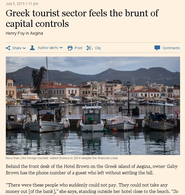 Financial Times: Ο ελληνικός τουρισμός νιώθει ήδη το βάρος από τα capital controls | iefimerida.gr 0