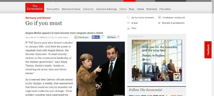 Economist: Ελλάδα, φύγε αν πρέπει -Μόνο η Μέρκελ μπορεί να λύσει το αίνιγμα  | iefimerida.gr 1