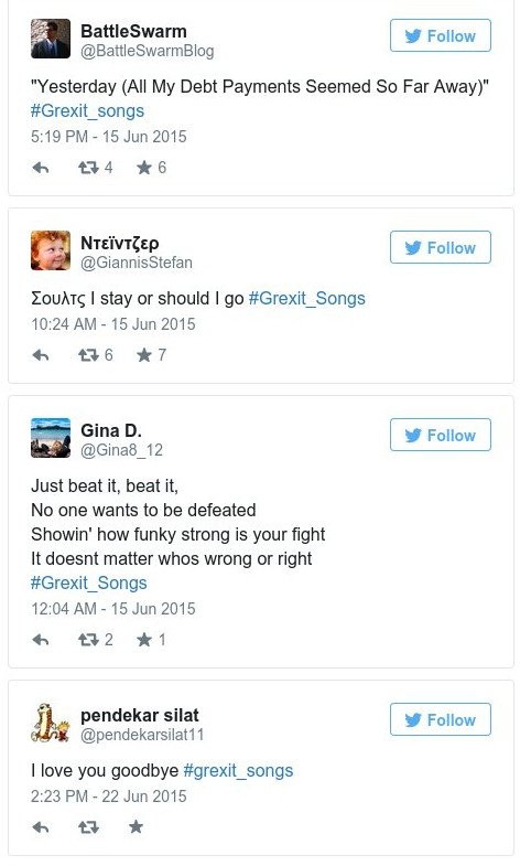 To Twitter ροκάρει με τα τραγούδια του Grexit -Ολες οι... μεγάλες επιτυχίες στα μέτρα των Ελλήνων | iefimerida.gr 0