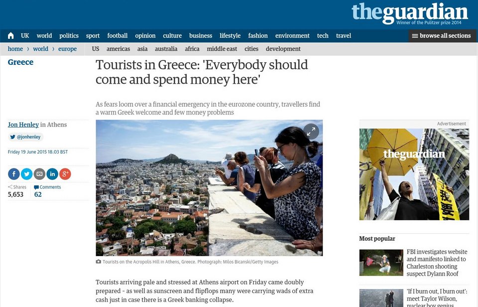 Guardian: Οι τουρίστες να πάνε στην Ελλάδα και να αφήσουν λεφτά | iefimerida.gr 0