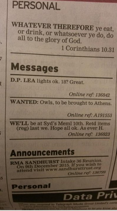 Κάποιος έβαλε αγγελία στην Daily Telegraph και ζητά κουκουβάγιες για την Αθήνα! [εικόνα] | iefimerida.gr 0