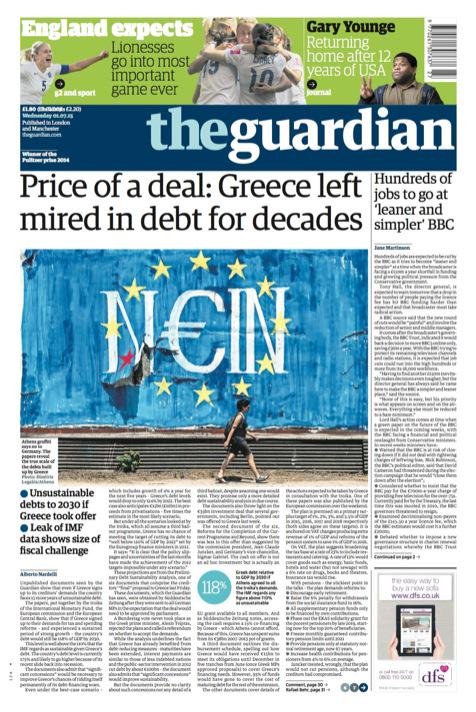 Το πρωτοσέλιδο του Guardian: Αφησαν την Ελλάδα βυθισμένη στα χρέη για δεκαετίες | iefimerida.gr 0