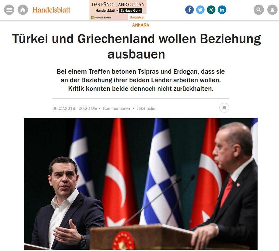 Τα διεθνή ΜΜΕ για τη συνάντηση Τσίπρα-Ερντογάν: «Θέλουν διάλογο, αλλά ισχνή η πρόοδος» | iefimerida.gr 0