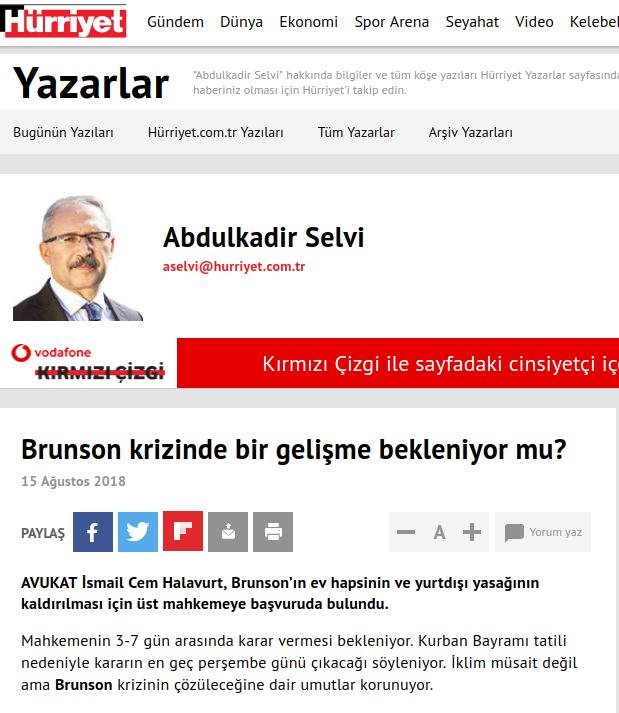 Hürriyet: Ανοικτό παράθυρο για εξελίξεις στο θέμα του πάστορα Μπράνσον το Σαββατοκύριακο | iefimerida.gr 0