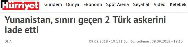 Την είδηση ξερά για τους 2 Τούρκους στρατιωτικούς που επεστράφησαν σε 9 ώρες στην Τουρκία, μετέδωσαν τα τουρκικά ΜΜΕ | iefimerida.gr 0