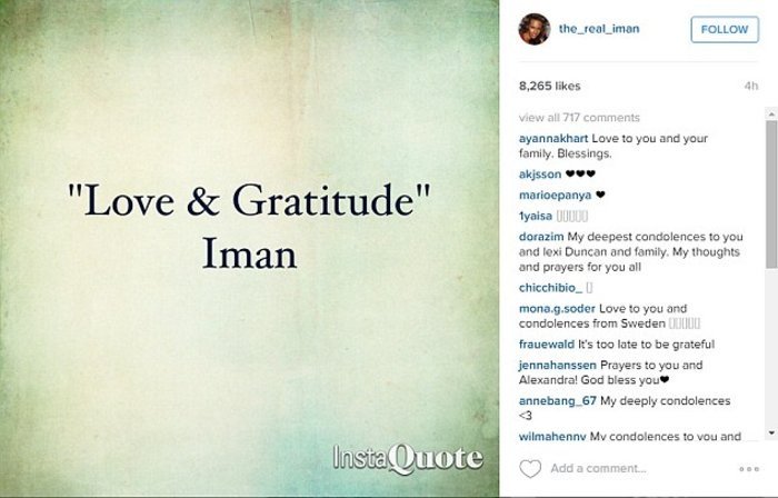 Το πρώτο μήνυμα της Ιμάν μετά τον θάνατο του Μπάουι [εικόνα]  | iefimerida.gr 0