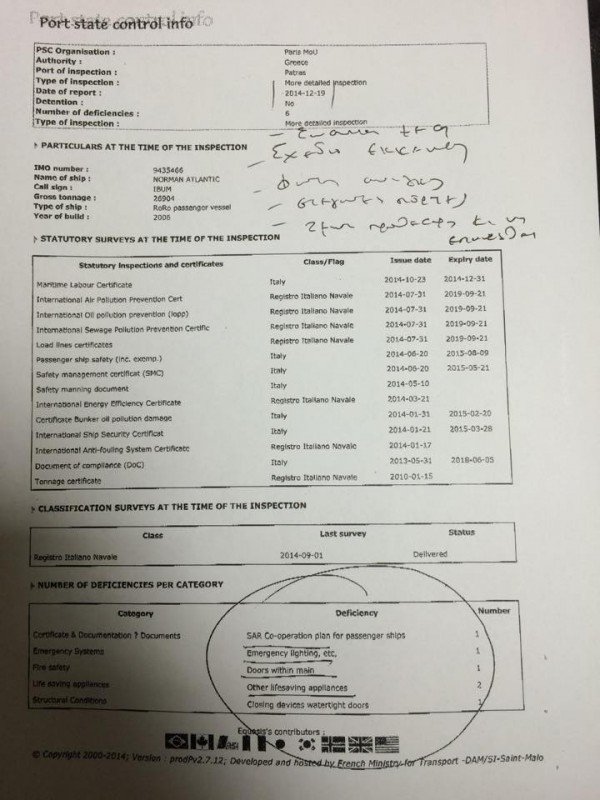 Norman Atlantic: Τι έδειξε η τελευταία επιθεώρηση του πλοίου από το Λιμεναρχείο -Η απάντηση της εταιρείας [έγγραφο] | iefimerida.gr 0