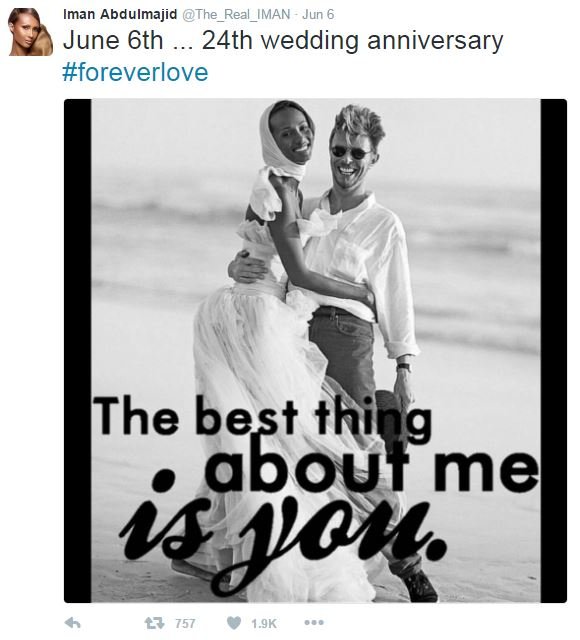 To μήνυμα της Ιμάν για την επέτειο του γάμου της με τον Μπόουι [εικόνα] | iefimerida.gr 0