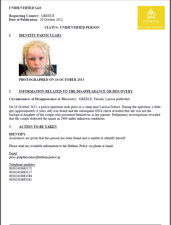 «Κίτρινος» συναγερμός από την Interpol για τη μικρή Μαρία -Μέχρι χθες δεν ήταν στη λίστα με τα παιδιά που αγνοούνταν [εικόνα] | iefimerida.gr 0