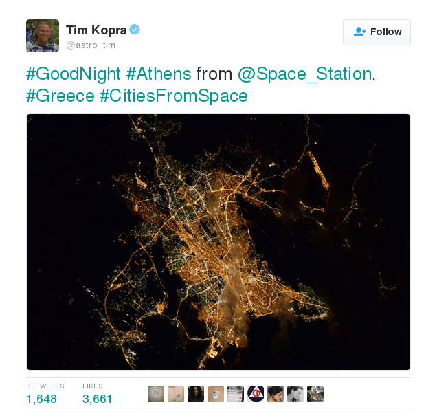 Η νυχτερινή Αθήνα από 400 χλμ. ψηλά - Εντυπωσιακή φωτογραφία από τον Διεθνή Διαστημικό Σταθμό [εικόνα] | iefimerida.gr 0