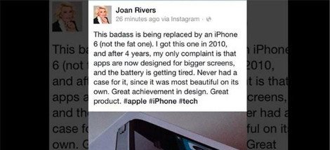 Μακάβρια ανάρτηση στο Facebook: H Joan Rivers ποστάρει μετά... θάνατον για το i-Phone 6! [εικόνα] | iefimerida.gr 0