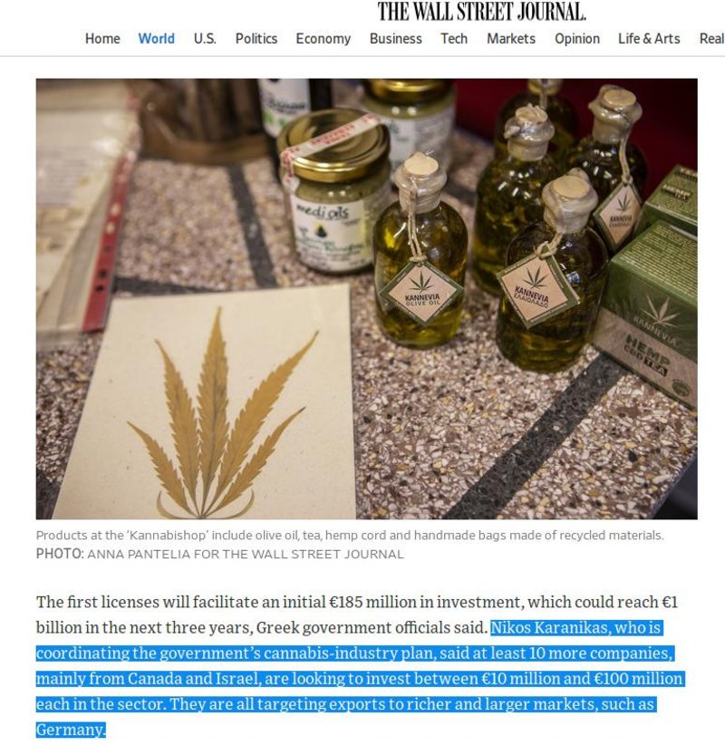Ο Καρανίκας μιλά στην WSJ για την φαρμακευτική κάνναβη -Ως συντονιστής του επενδυτικού πρότζεκτ | iefimerida.gr 1