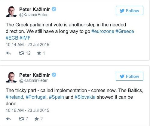 Διαδοχικά tweets του Σλοβάκου ΥΠΟΙΚ: Θετικό βήμα η ψήφιση των προαπαιτούμενων, αλλά δεν αρκεί | iefimerida.gr 0