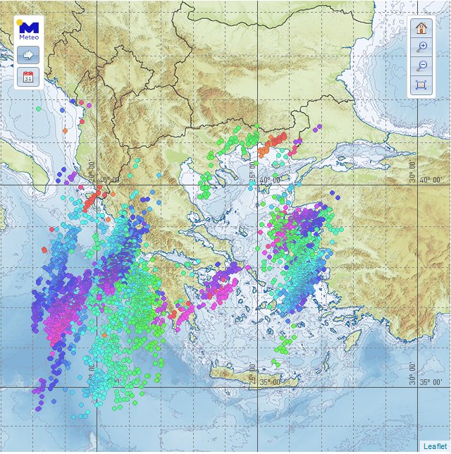 Οι κεραυνοί που κατέγραψε το σύστημα ΖΕΥΣ του meteo