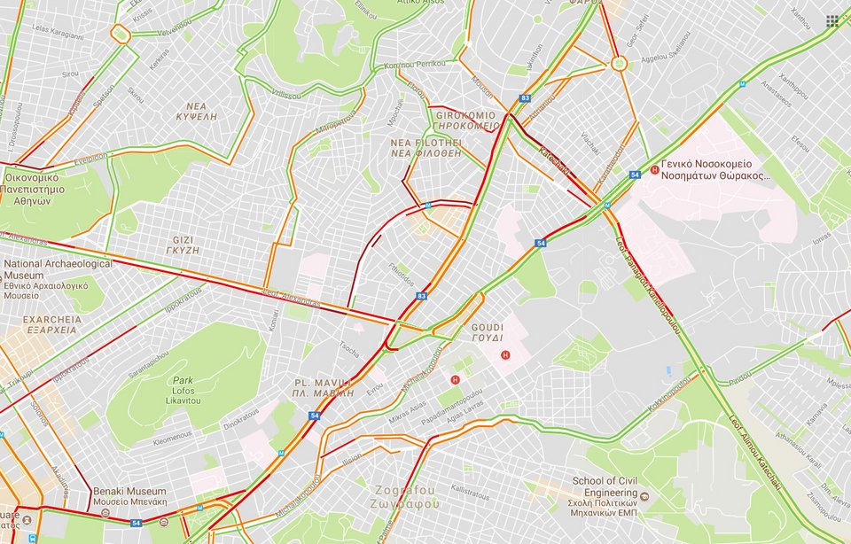 Κυκλοφοριακό χάος -Δείτε σε ποιους δρόμους είναι αυξημένη η κίνηση [χάρτης] | iefimerida.gr 1