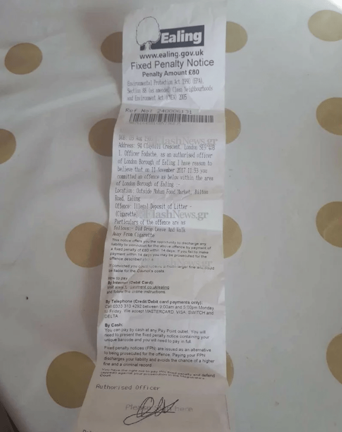 Ελληνας πέταξε το τσιγάρο του σε δρόμο του Λονδίνου και του έκοψαν πρόστιμο 80 λίρες [εικόνες]  | iefimerida.gr 0