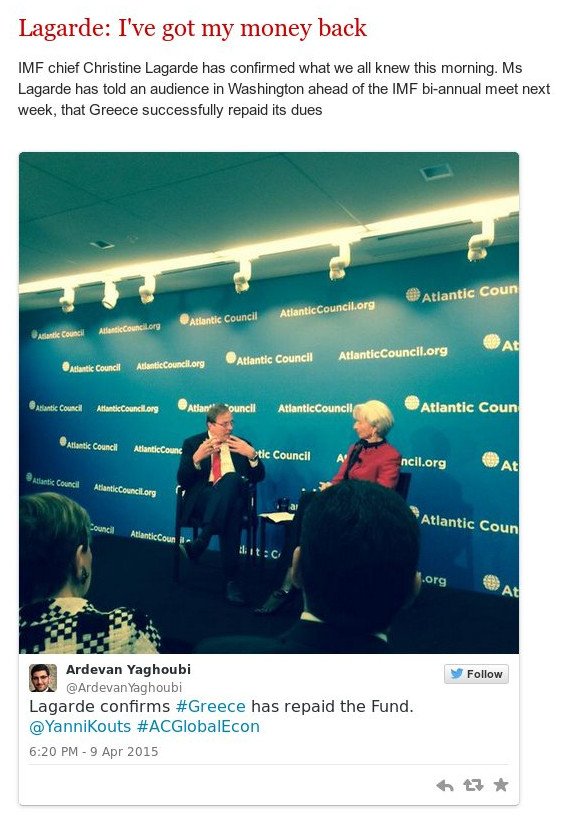 Λαγκάρντ για την πληρωμή της δόσης από την Ελλάδα: Πήρα τα λεφτά μου πίσω [εικόνες] | iefimerida.gr 1