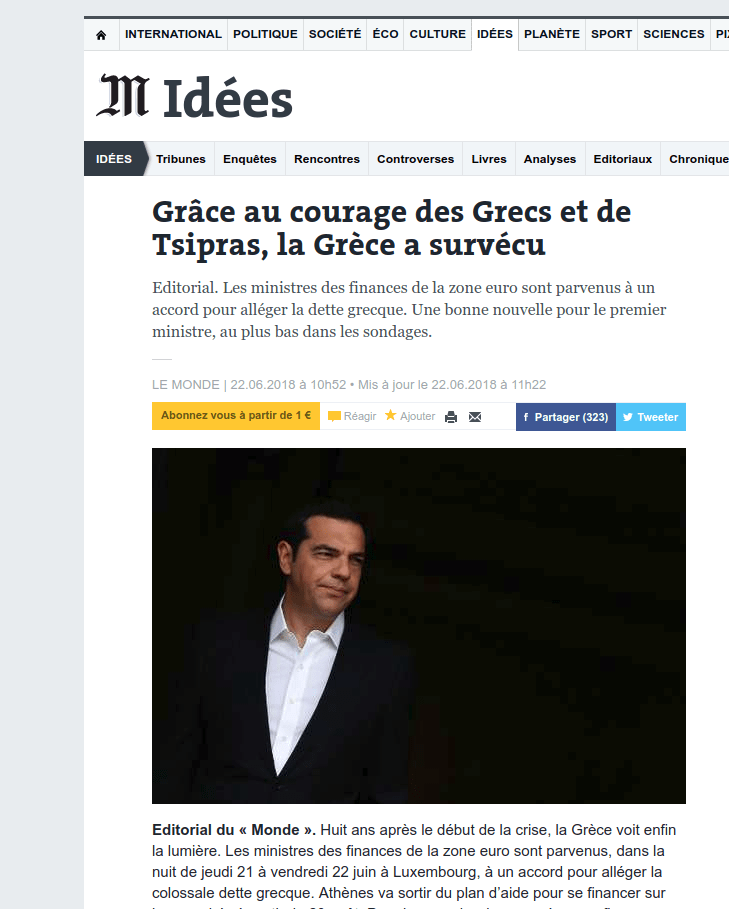 Le Monde: Χάρη στο κουράγιο των Ελλήνων και του Τσίπρα η Ελλάδα επέζησε | iefimerida.gr 0
