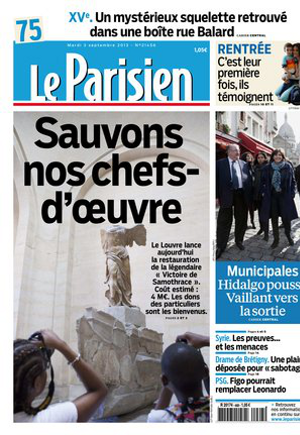 Η εφημερίδα Le Parisien βγάζει τη Νίκη της Σαμοθράκης εξώφυλλο και καλεί τον κόσμο να συνεισφέρουν για τη συντήρησή της [εικόνα] | iefimerida.gr 0