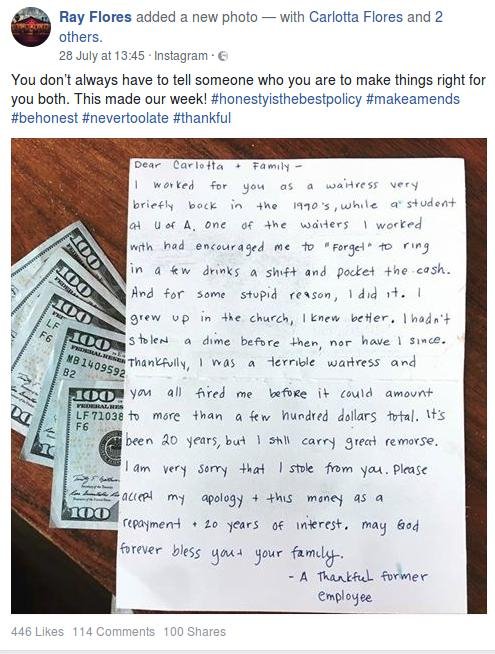 Σερβιτόρα επέστρεψε με μια συγκινητική επιστολή συγνώμης τα χρήματα που είχε κλέψει από εστιατόριο [βίντεο]  | iefimerida.gr 0