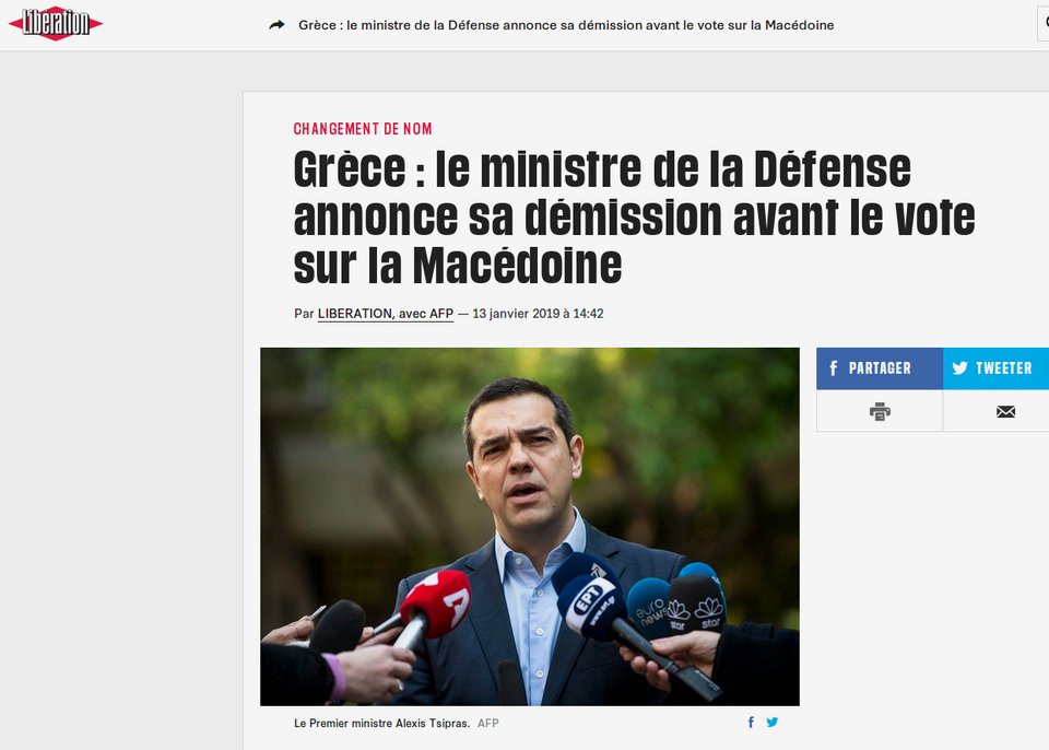 Γαλλικός Τύπος: Κυβερνητική κρίση στην Ελλάδα για την Συμφωνία των Πρεσπών | iefimerida.gr 1