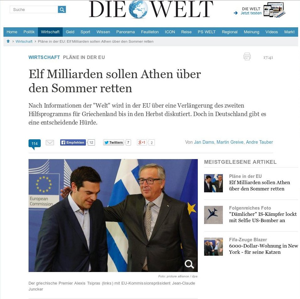 Die Welt: Παράταση του προγράμματος έως το φθινόπωρο - 11 δισ.ευρώ για να σωθεί η Ελλάδα | iefimerida.gr 0