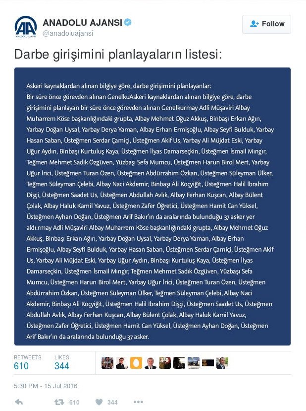 Anadolu: Αυτή είναι η λίστα των πραξικοπηματιών [εικόνα] | iefimerida.gr 0