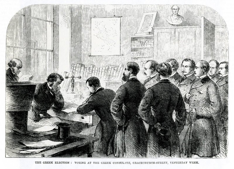 Εκλογές του 1862, στο Προξενείο της Ελλάδος στο Λονδίνο, όπου ψήφισε για πρώτη και τελευταία μέχρι στιγμής φορά ο ελληνισμός της διασποράς
