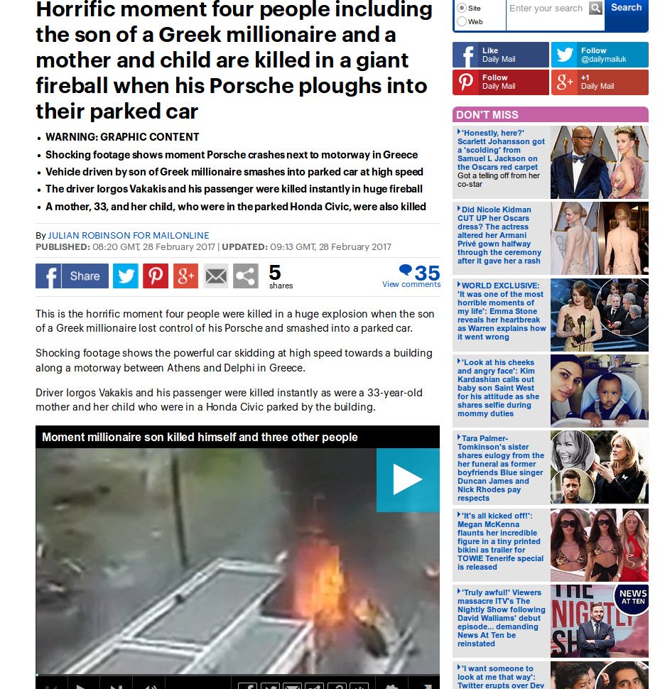 Η Daily Mail για το φριχτό τροχαίο: «Γιος εκατομμυριούχου έχασε τον έλεγχο της Porsche» [εικόνες και βίντεο] | iefimerida.gr 0