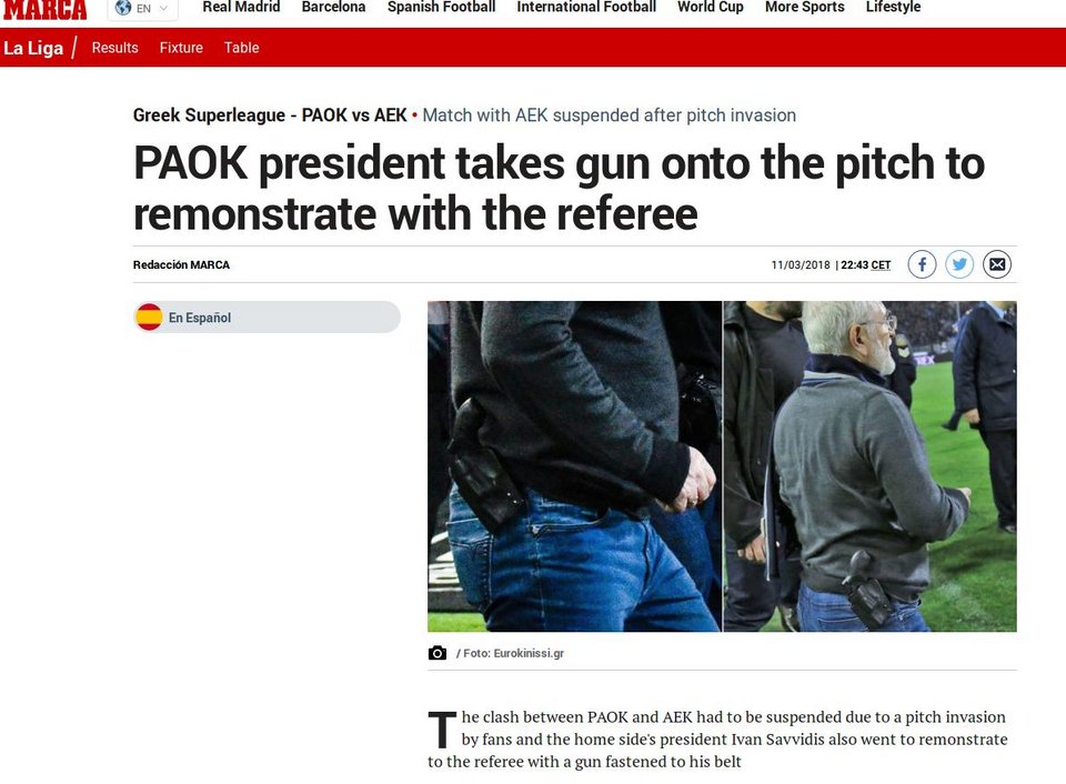 Στα διεθνή ΜΜΕ οι εικόνες ντροπής από την Τούμπα με την εισβολή του ένοπλου Ιβάν Σαββίδη | iefimerida.gr 8