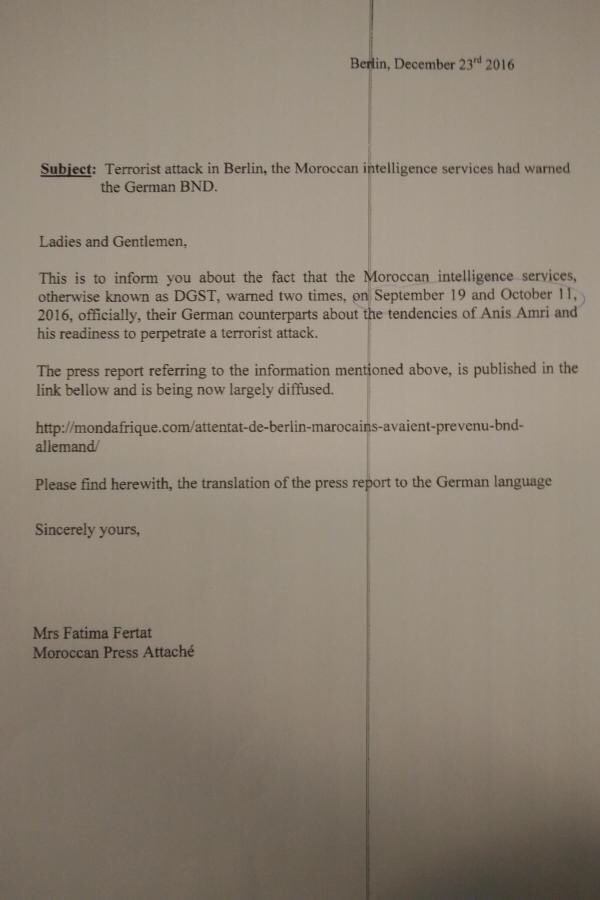 Το Μαρόκο είχε προειδοποιήσει τη Γερμανία δύο φορές για τον μακελάρη [επιστολή] | iefimerida.gr 0