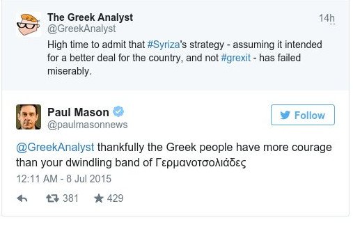 Χαμός στο Twitter με τον Πολ Μέισον να αποκαλεί τους οπαδούς του «Ναι» γερμανοτσολιάδες | iefimerida.gr 0