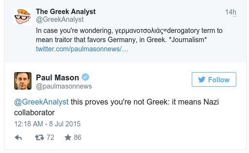 Χαμός στο Twitter με τον Πολ Μέισον να αποκαλεί τους οπαδούς του «Ναι» γερμανοτσολιάδες | iefimerida.gr 1