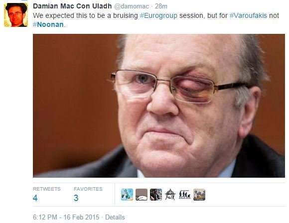 Με... μαυρισμένο μάτι εμφανίστηκε ο Ιρλανδός στις Βρυξέλλες - «Περιμέναμε ξύλο, αλλά στον Βαρουφάκη» σχολιάζει το Twitter [εικόνες] | iefimerida.gr 1