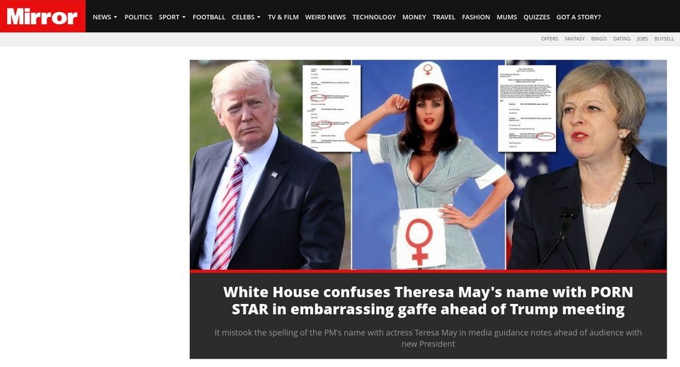 Σάλος στα βρετανικά ΜΜΕ: Ο Λευκός Οίκος μπέρδεψε την Τερέζα Μέι με πορνοστάρ [εικόνες]  | iefimerida.gr 2