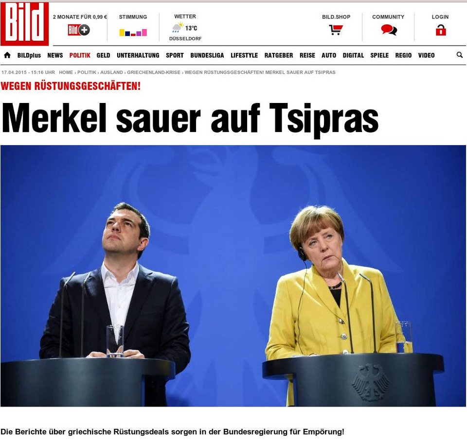 Bild: Η Μέρκελ θύμωσε με τον Τσίπρα για την συνεργασία με Ρωσία-ΗΠΑ στα εξοπλιστικά | iefimerida.gr 0