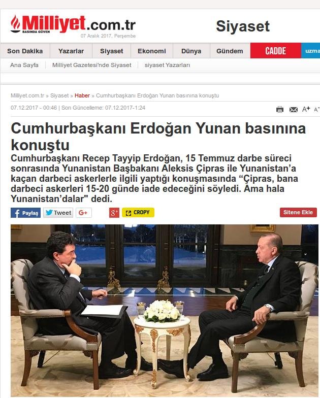 Πώς «είδε» ο τουρκικός Τύπος τη συνέντευξη του Ερντογάν με τις «βόμβες» για τη Συνθήκη της Λωζάνης | iefimerida.gr 1
