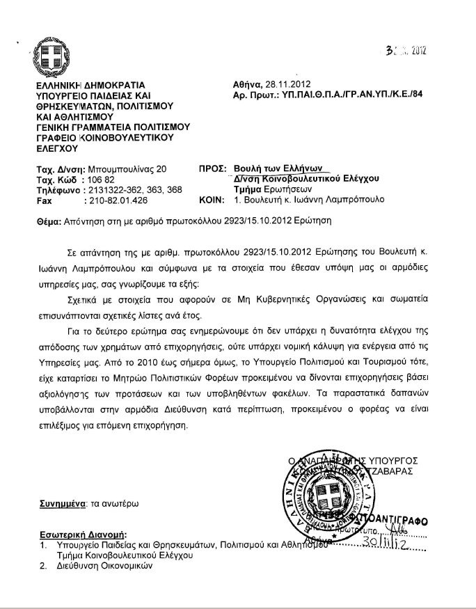 «Πάρτι» 539 φορέων με 223,5 εκατ. ευρώ του υπουργείου Πολιτισμού από το 2010 ως το 2012 [λίστα] | iefimerida.gr 0