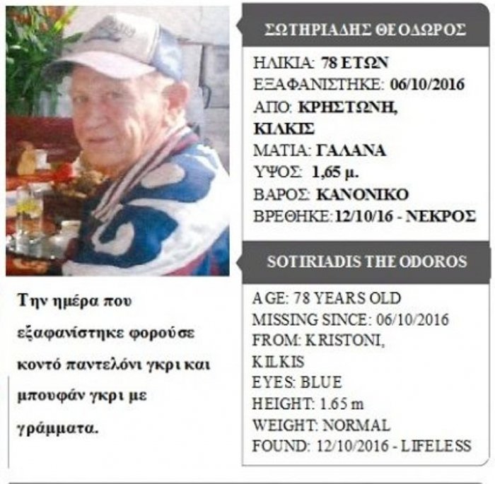  Κιλκίς: Νεκρός εντοπίστηκε ο 78χρονος άνδρας που αγνοούνταν [εικόνα] | iefimerida.gr 0