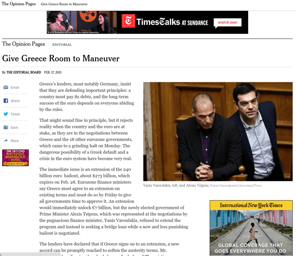 New York Times σε ΕΕ: Η μόνη καλή επιλογή που έχετε είναι να δώσετε περιθώριο στην Ελλάδα | iefimerida.gr 0