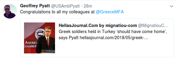 Ο Πάιατ συγχαίρει το ελληνικό ΥΠΕΞ για την απελευθέρωση των δύο στρατιωτικών | iefimerida.gr 0