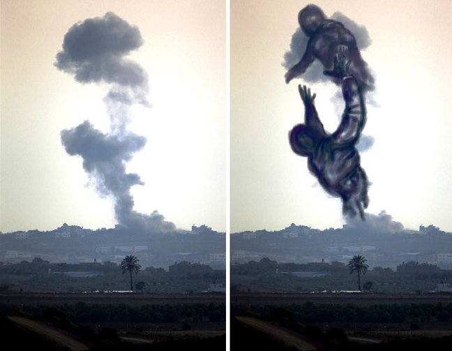 Οργισμένοι Παλαιστίνιοι μετατρέπουν τον πόλεμο σε τέχνη: Οταν ο καπνός πάνω από τη Γάζα αποκτά πρόσωπο [εικόνες] | iefimerida.gr 3