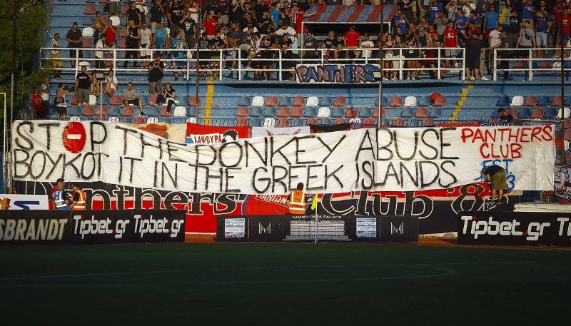 Πανό για την κακοποίηση των γαϊδουριών στη Σαντορίνη, από τους οργανωμένους του Πανιωνίου [εικόνα] | iefimerida.gr 0