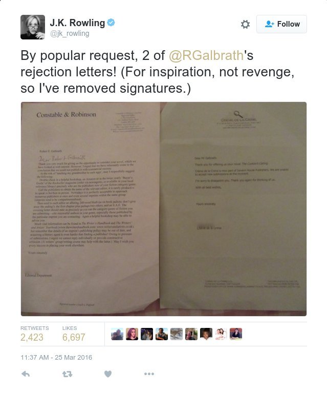 Η συγγραφέας του Χάρι Πότερ  ανέβασε στο twitter τις απορριπτικές επιστολές των εκδοτών για τα νέα βιβλία της [εικόνες] | iefimerida.gr 2
