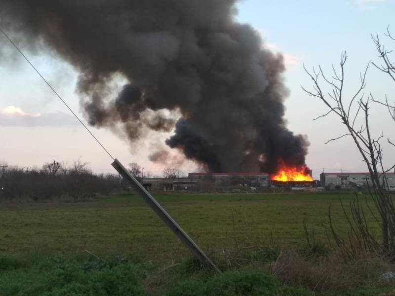 Μεγάλη φωτιά έχει ξεσπάσει σε εργοστάσιο με ξυλεία στο ύψος του Πλατύκαμπου