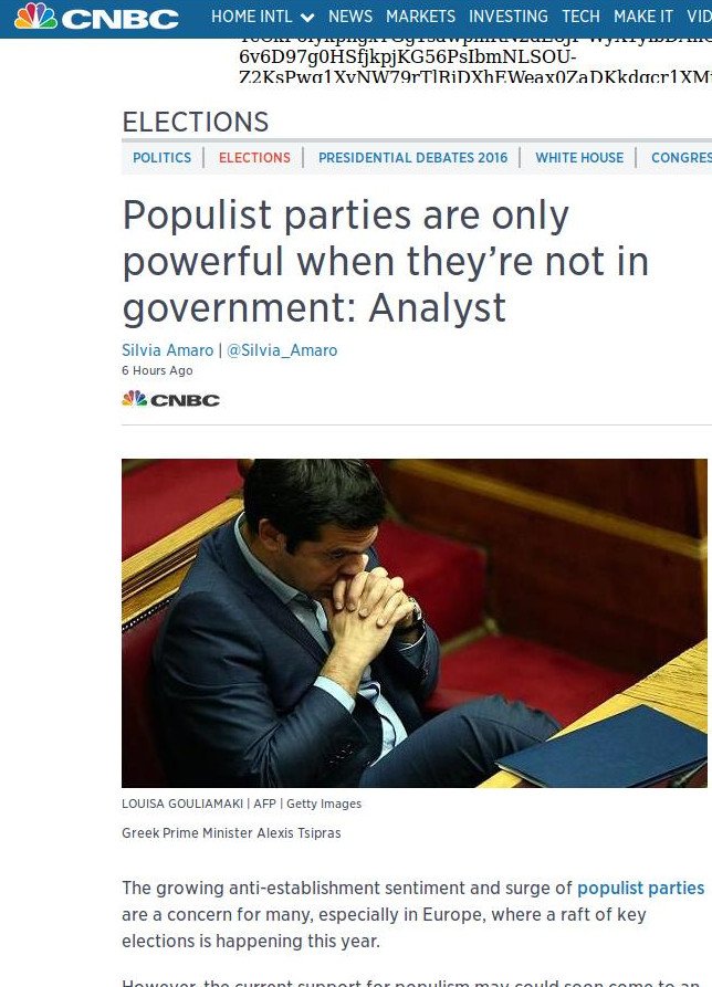 CNBC: Τα λαϊκιστικά κόμματα είναι ισχυρά μόνο ως αντιπολίτευση -Δείτε τον ΣΥΡΙΖΑ | iefimerida.gr 0