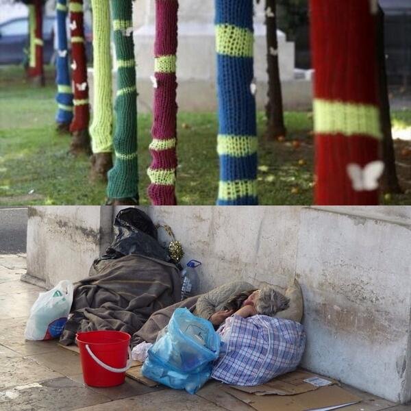 Εντυσαν τα δέντρα δίπλα σε αστέγους: Μια πρωτοβουλία που «τα ακούει» από τα social media [εικόνα] | iefimerida.gr 0