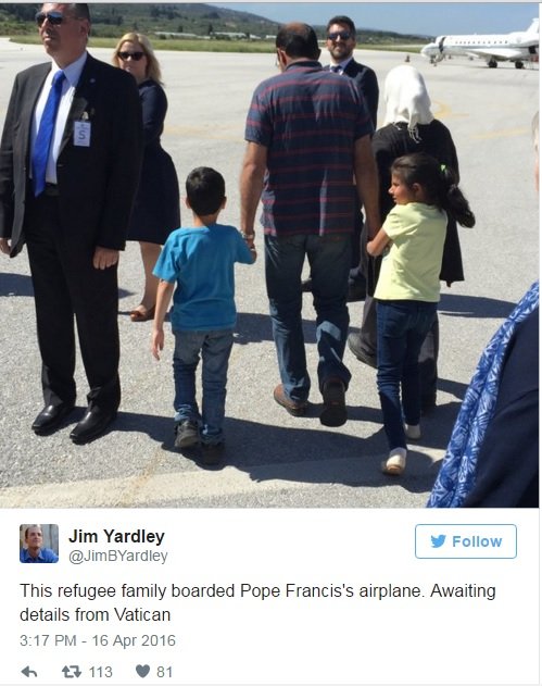 Ποιοι είναι οι 12 τυχεροί πρόσφυγες που έφυγαν μαζί με τον Πάπα από τη Λέσβο [εικόνες] | iefimerida.gr 1